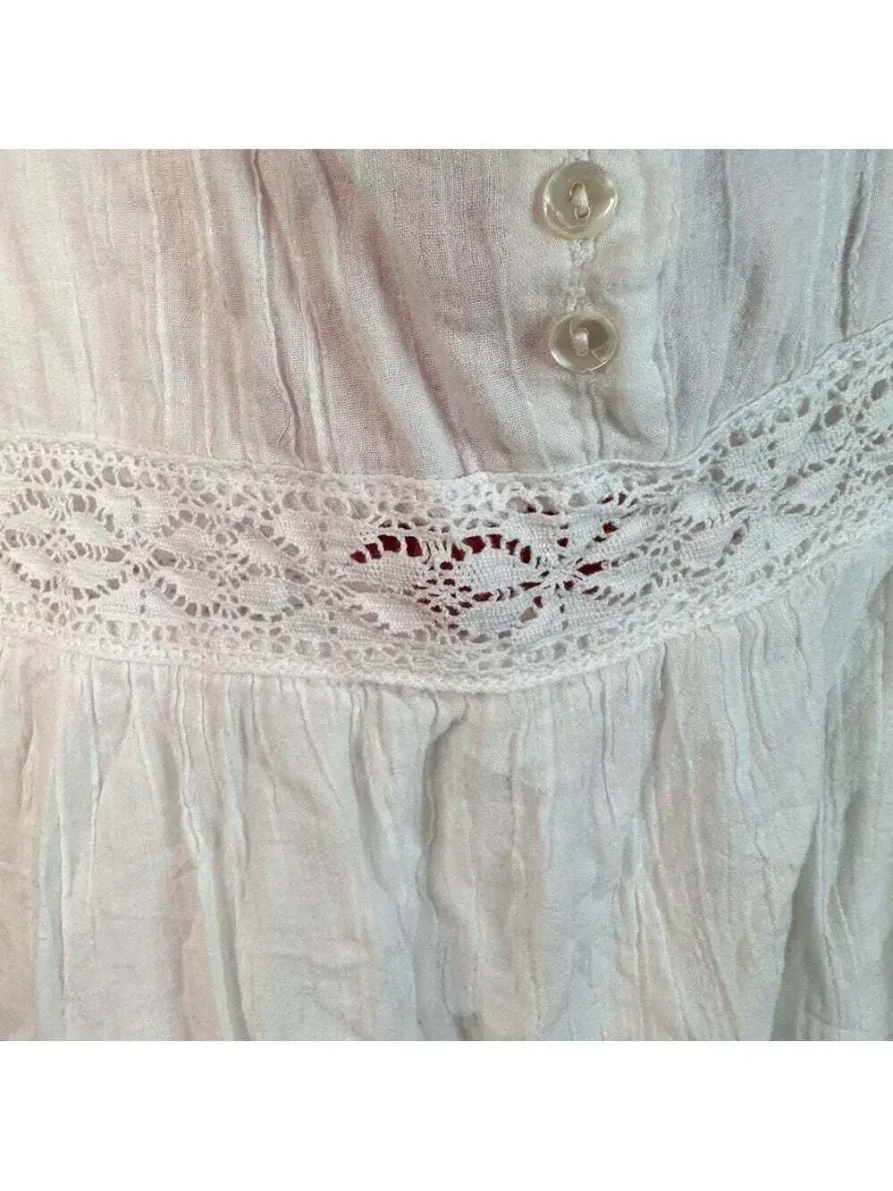 April Cornell Embroidered Dress Small White Cap Sleeve Lace Trim Boho Summer
